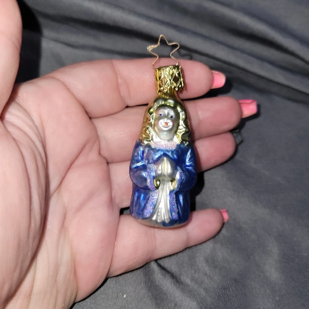 Inge Glas German Glass Christmas Ornament Blue Choir Angel Wings Hand Blown